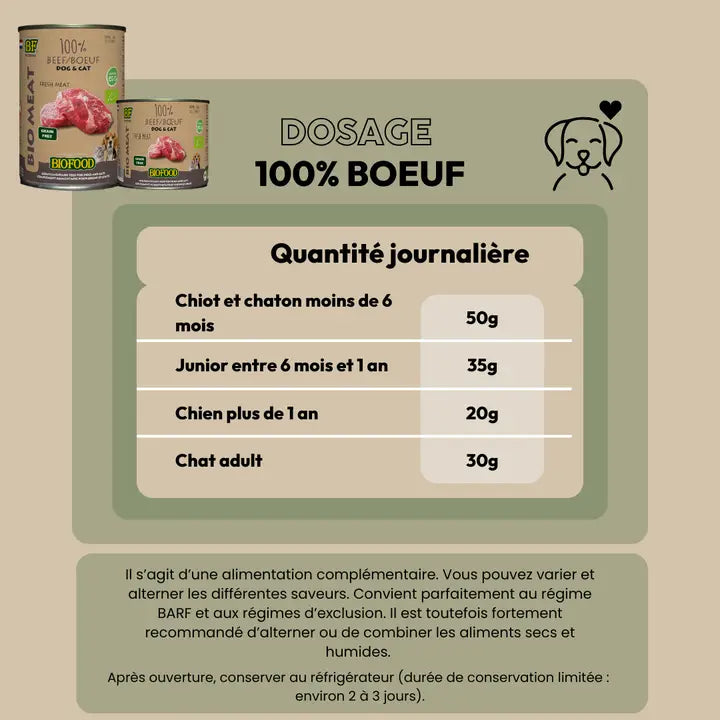 100% viande de bœuf BIO pour chien et chat