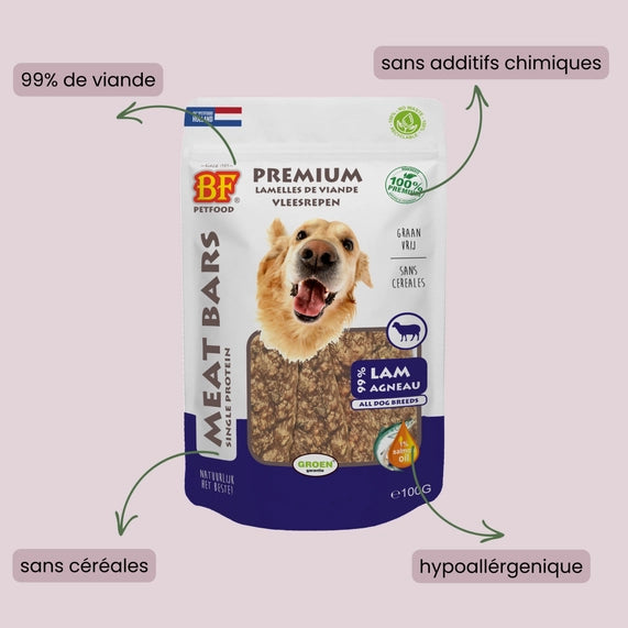 Lamelles de viande séchée à l’agneau pour chien
